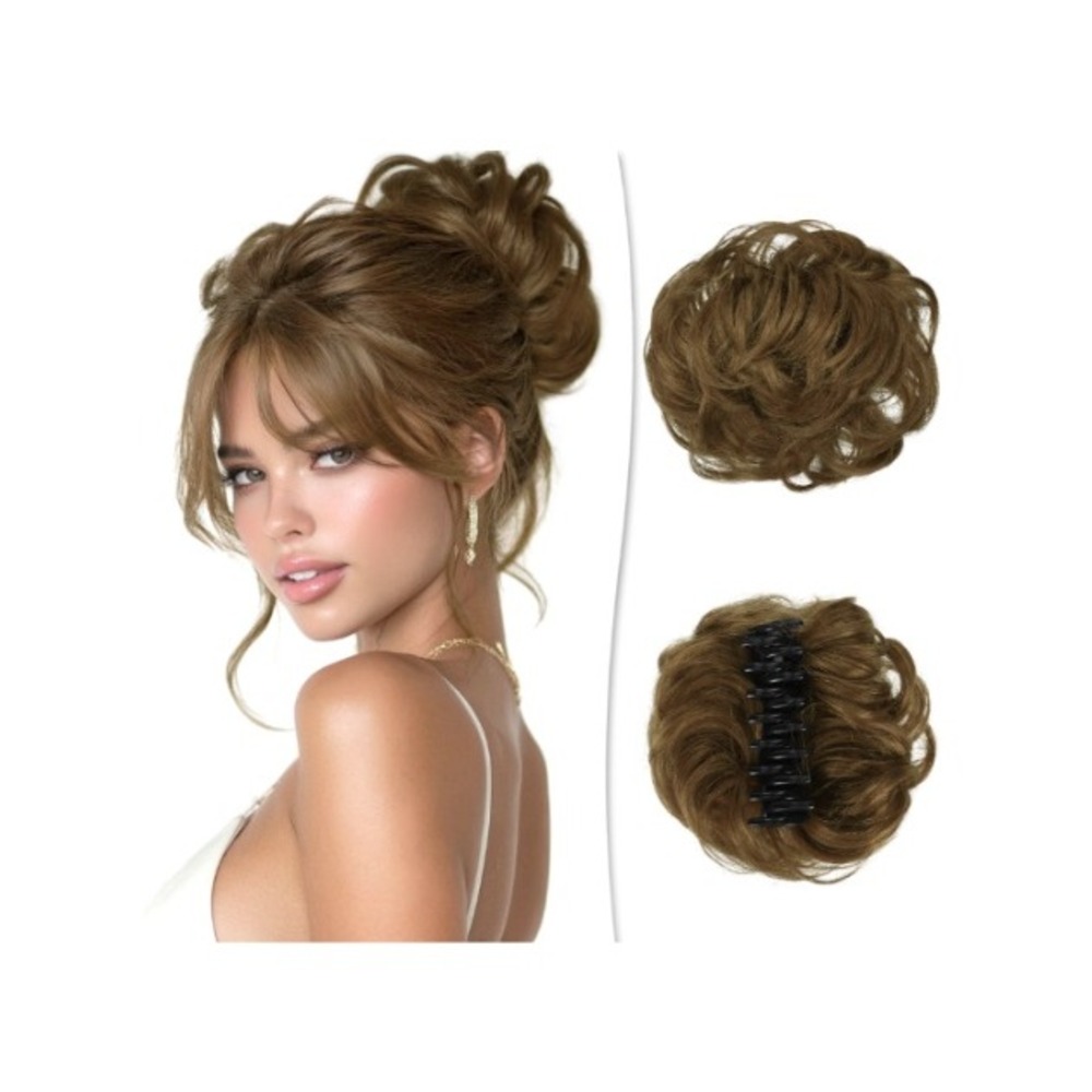 Messy Bun Hair Piece Claw Clip In Real Human Hair Extension Light Brown